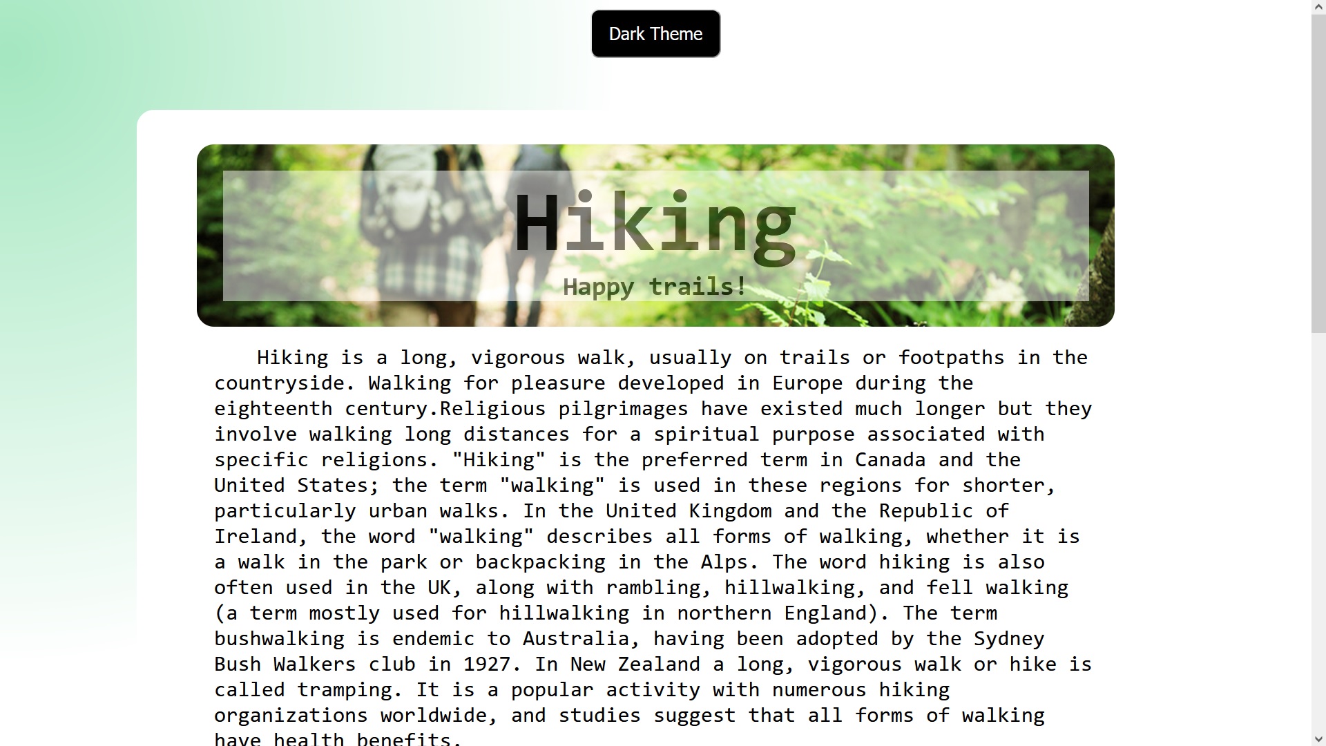 image of webpage about hiking